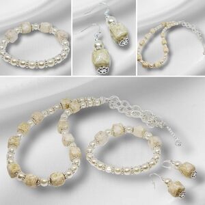 Ivory Pearls w/Ceramic Ivory-Tan Beaded Trio Set